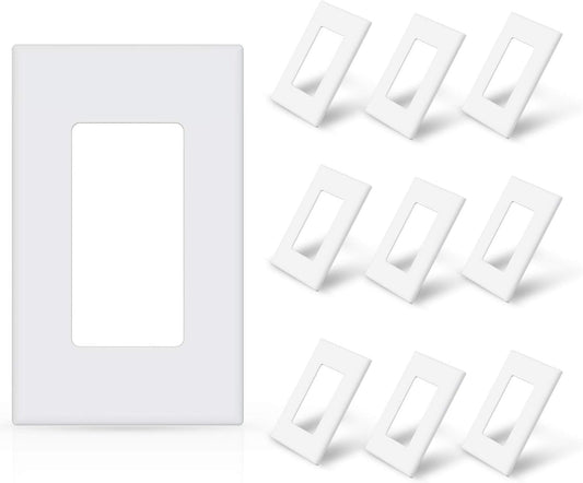 ELEGRP 1-Gang Screwless Decorator Wall Plates, Standard Size Unbreakable Thermoplastic Faceplate Cover for Decorator Receptacle Outlet Switch, UL Listed (10 Pack, Glossy White)