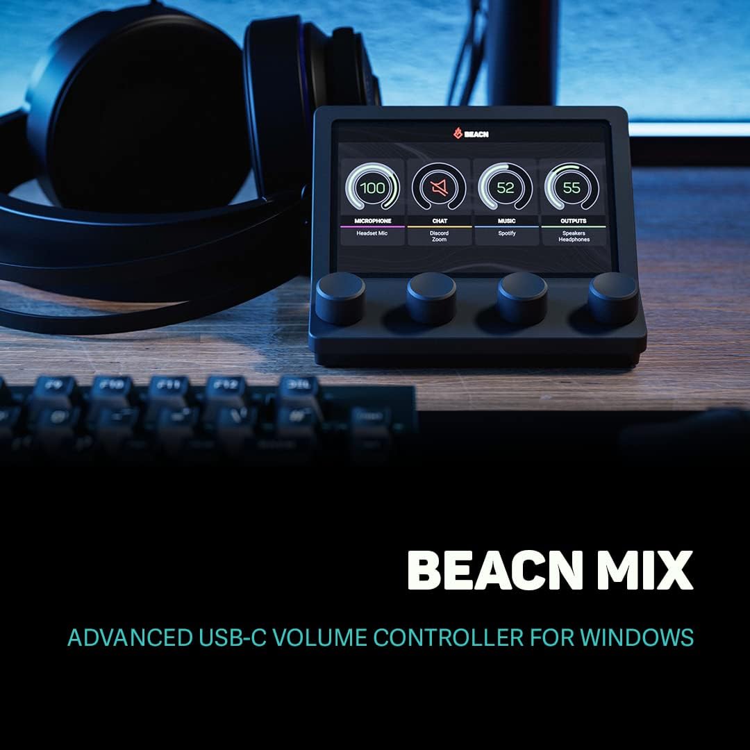 BEACN Mix - USB C Windows Audio Controller with a Beautiful 5” Color Display and 4 Smooth Push-Button encoders for Streaming, Gaming, Podcasting, and Work from Home Applications (Dark)