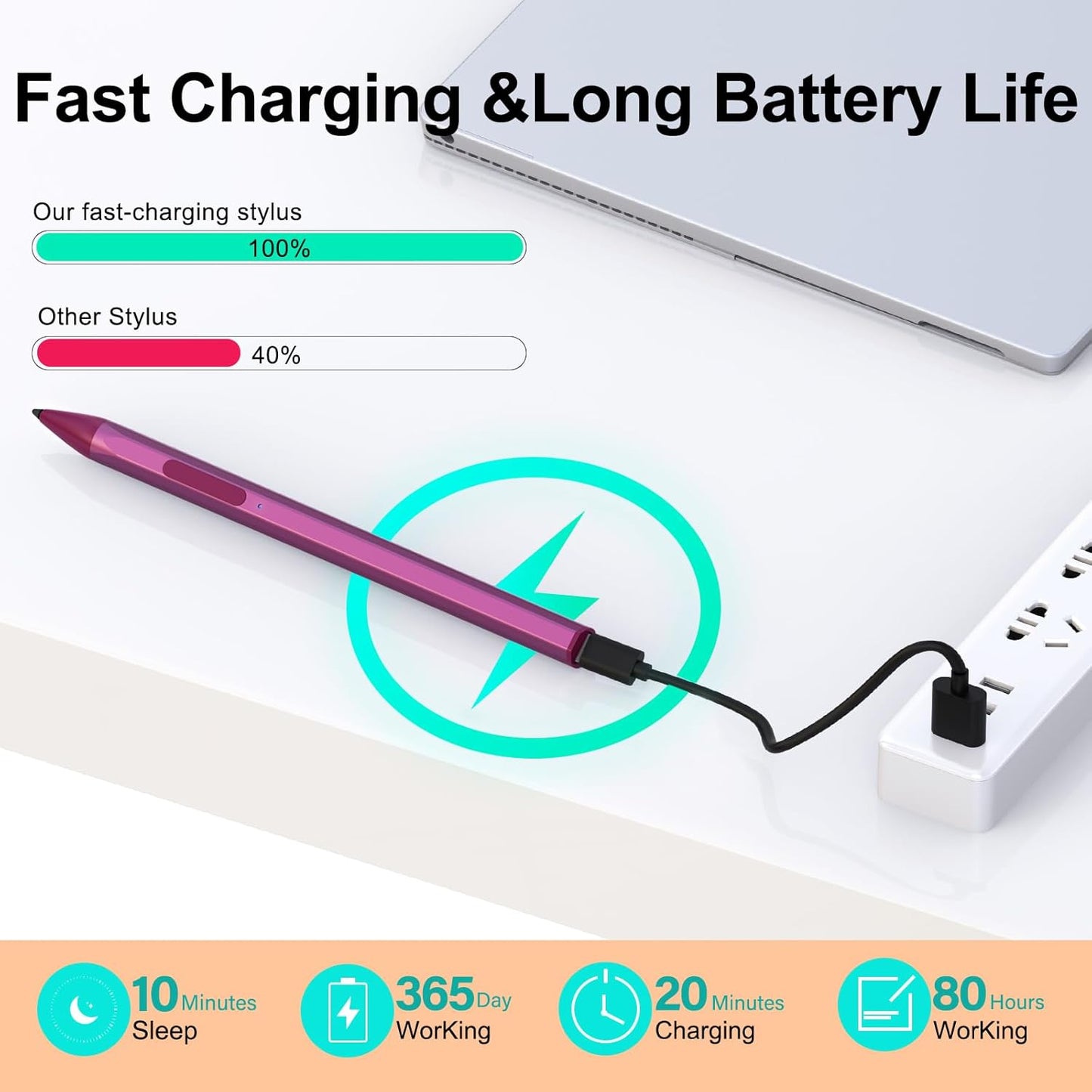 Stylus for HP Envy X360 Pavilion x360 Specter X360 Spectre x2 Envy x2 Touchscreen Laptop Rechargeable MPP 2.0 Tilt Pencil 4096 Pressure Sensitivity Using The Microsoft MPP Protocol, Red