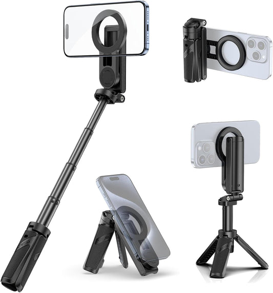 ULANZI JJ03 Magnetic Tripod for Phone with Remote Control, 3-in-1 Selfie Stick Handle Grip 360° Rotation Extendable Stand for iPhone Android Phones