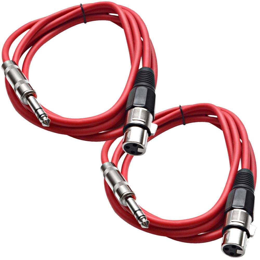 Seismic Audio - SATRXL-F6-2 Pack of 6 Foot 1/4 Inch TRS to XLR Female Patch Cables - Balanced - 6 Foot Patch Cord - Red and Red