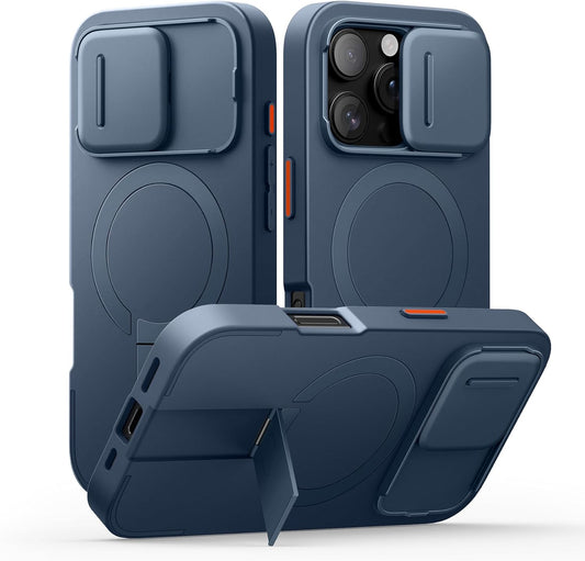 SURITCH for iPhone 16 Pro Case with Slide Camera Cover and Adjustable Kickstand, Compatible with MagSafe, Shockproof Bumper Case Slim Protective Cover for iPhone 16 Pro 6.3 Inch,Blue