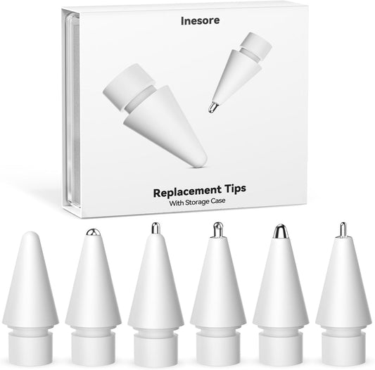 Inesore 6 Styles Replacement Tips for Apple Pencil Pro,Multiple Options Metal Durable Nibs Accessories for Apple Pencil Pro/2nd Generation/1st Gen/USB-C (6 Pack)
