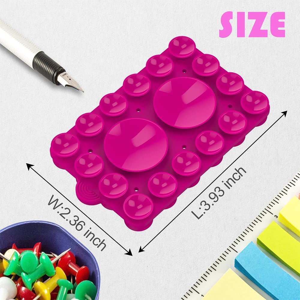 Double Sided Silicone Suction Phone Holder Mount,Compatible with iPhone and Android Cases Hands-Free Mirror Shower Phone Mount Strong Grip Holder (Rose Pink, Double Sided 2PCS)