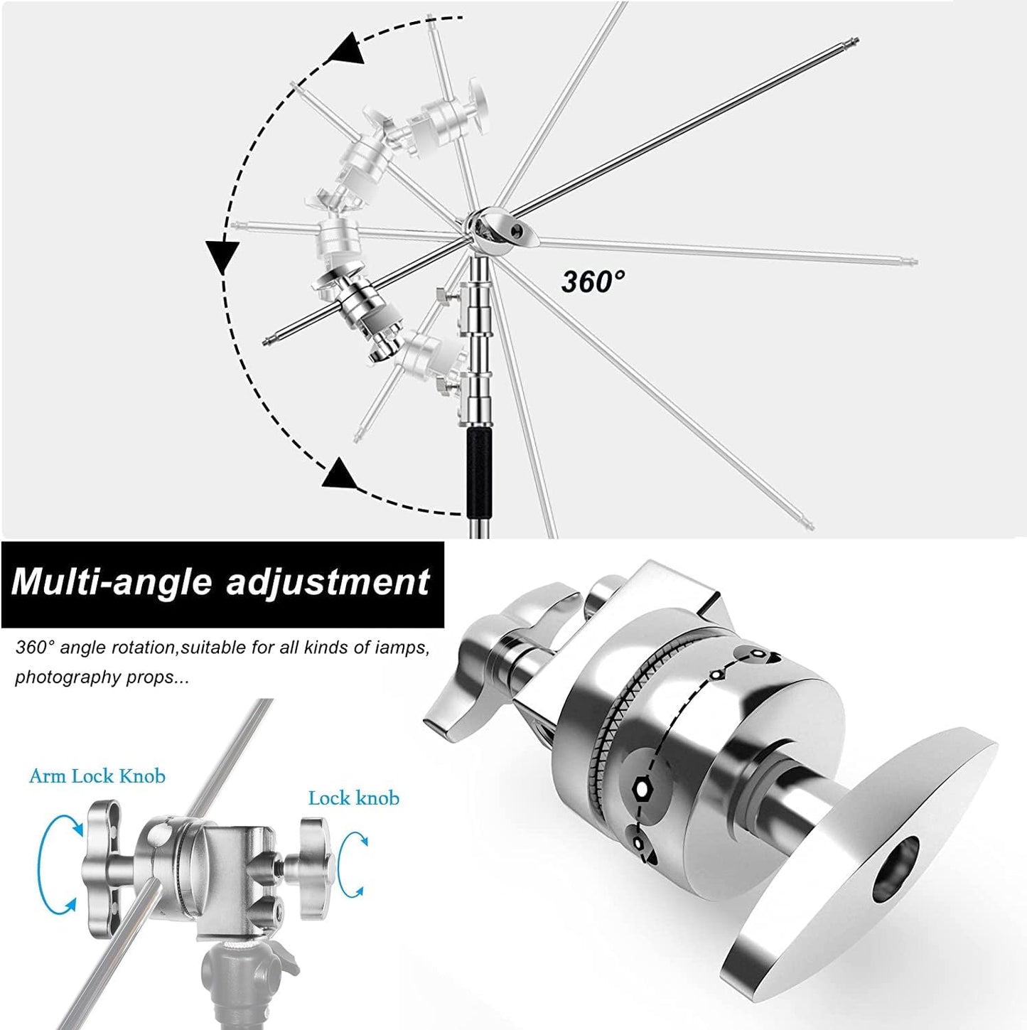 Heavy Duty C Stand 10.8ft/330cm with Holding Arm Carry Bag Sandbag 3*Clip 2*Grip Head Stainless Steel Photography Light Stand C-Stand Sturdy for Photography Studio Video Monolight Softbox Shooting