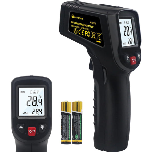 KETOTEK Infrared Thermometer Non Contact IR Digital Laser Temperature Gun -50℃～600℃ (-58℉～1112℉) Adjustable Emissivity Thermometer Gun for Cooking