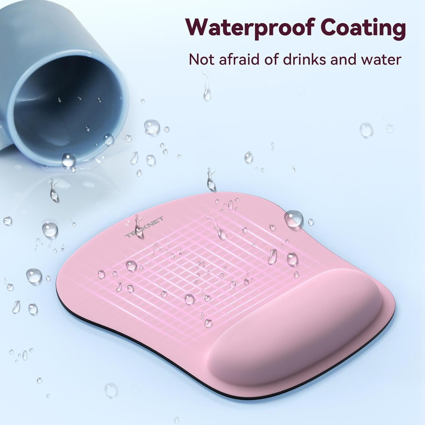 TECKNET 2 Pack Mouse Pad with Wrist Support, Ergonomic Gaming Mouse Pad Pain Relief, Portable Comfortable Mousepad for Computer, Laptop, Office, Home Non-Slip Base, Waterproof Surface - Pink