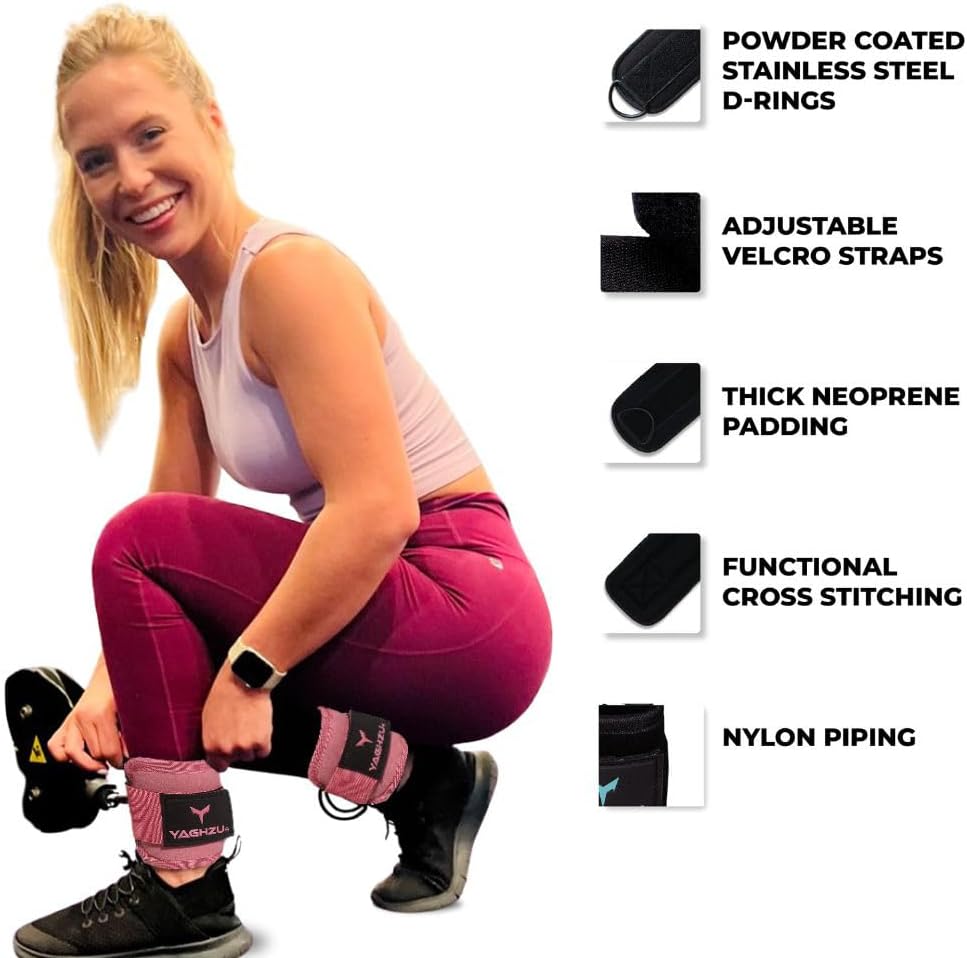 Ankle Straps for Cable Machines Women - Adjustable Gym Ankle Strap for Cable Machine, Neoprene Padded Cable Straps, Durable Leg Strap with Cable Cuff, Glute Kickback Ankle Strap with D Rings
