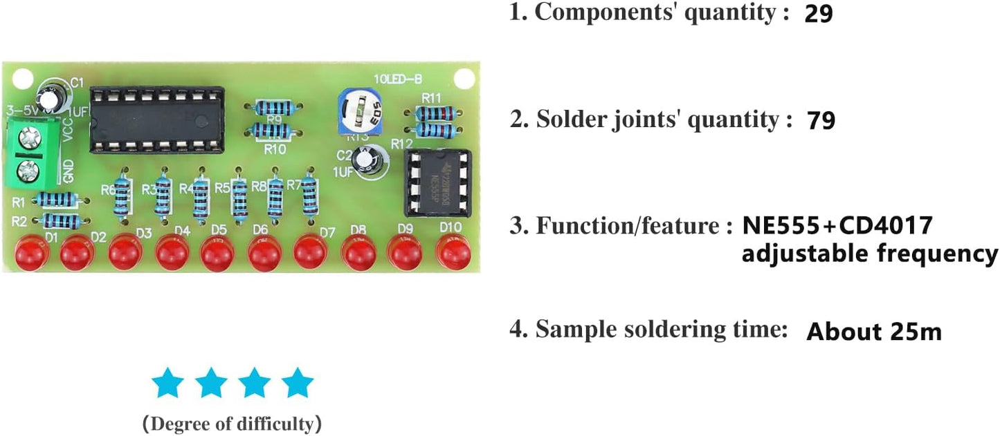 Soldering Practice Kit DIY Plug - in Flowing Water Light Soldering Kit - with CD4017 and NJ5655 - Ideal for Beginners & STEM Education