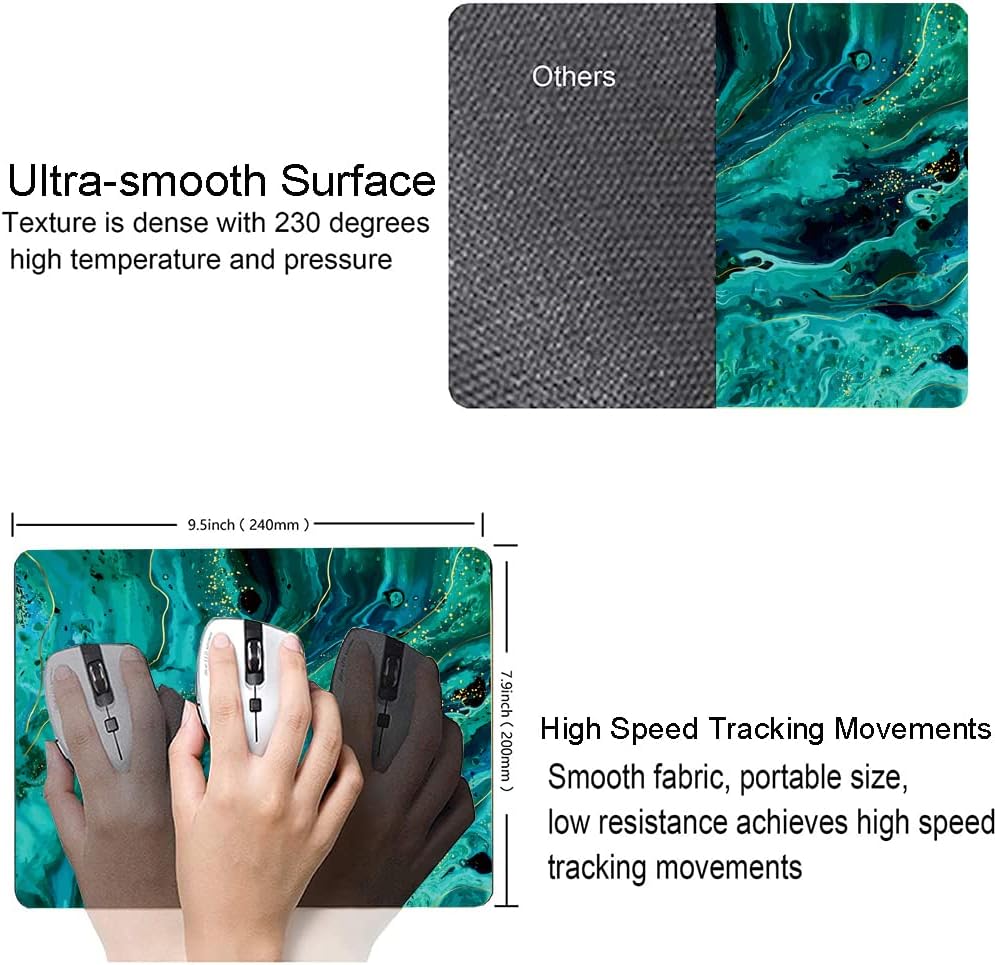 Hokafenle Mouse Pad, Green Marble Mouse Pad Non-Slip Rubber Base Gaming MousePads for Computers Laptop Office, Cute Mouse Pads with Designs for Women, 9.5"x7.9"x0.12" Inch