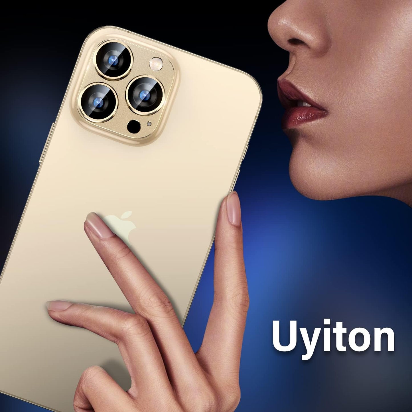 Uyiton for iPhone 14 Pro/iPhone 14 Pro Max Camera Lens Protector, [Drop Protection] 9H Tempered Glass Camera Cover screen Metal Ring Case Friendly Scratch Resistant Easy to Install Gold