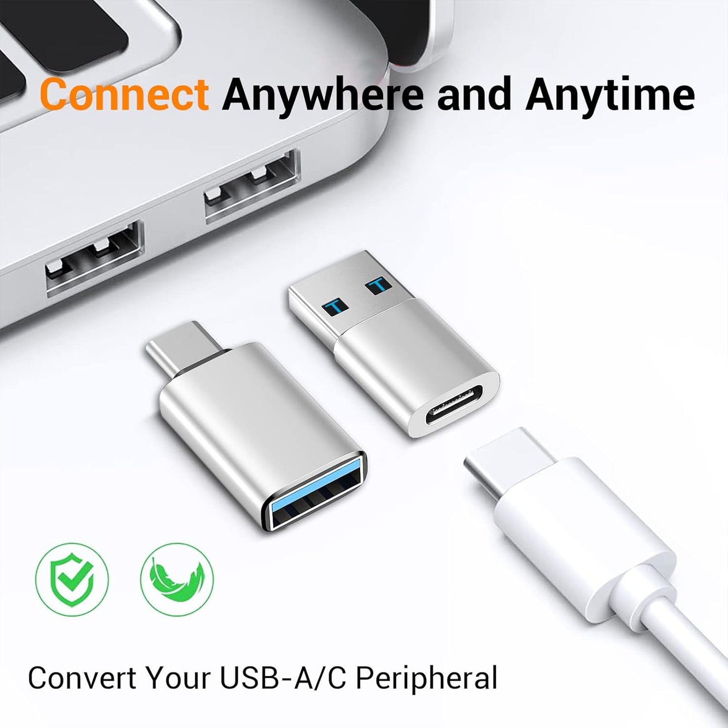 𝟒𝐏𝐚𝐜𝐤 𝐔𝐩𝐠𝐫𝐚𝐝𝐞𝐝 USB to USB C Adapter,USB C Male to USB 3.0 Female OTG Converter for iPhone 16 15 14 13 Plus Pro Max,Apple Watch,Airpods,S24 Ultra, Gender Changers OTG Adapters - Silver