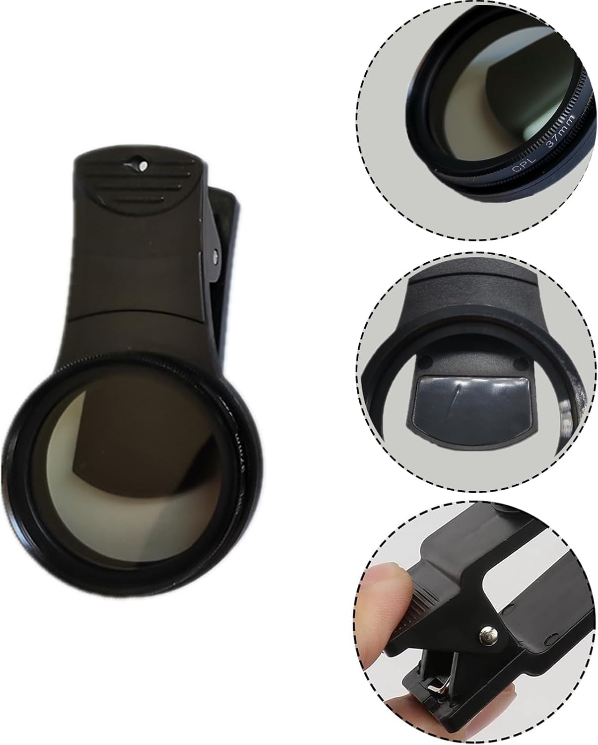 37mm CPL Phone Camera Lens, Clip-On Cellphone Lens CPL Filter Polarizer, Universal Cell Phone Camera Lens Compatible with Most Mobilephone Models(Black)