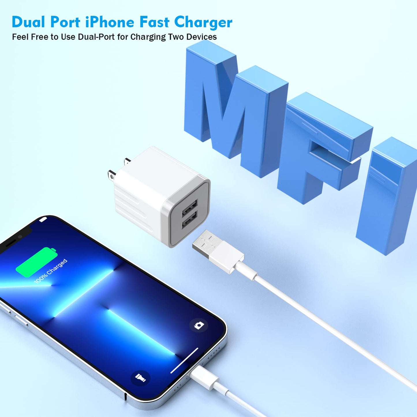 iPhone Fast Charger,Fast Adapter i Phone 2Pack Dual Port USB Wall Charger Apple Fast Charging 10FT Long Lightning Cable Cord Double Adapter Plug Block for iPhone 14/13/12/11 Pro Max XS XR X 8 7 6 iPad