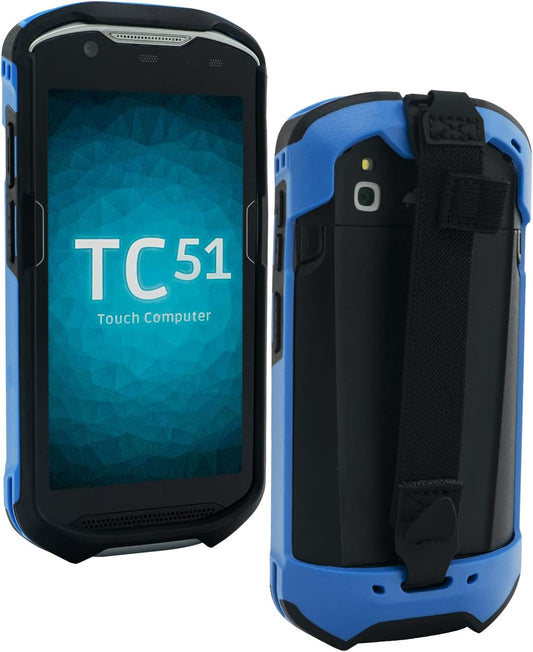 Protective Cover Bumper Case Rugged Boot with Hand Strap for Zebra TC51 TC510K TC52 TC56 TC57 (Blue)