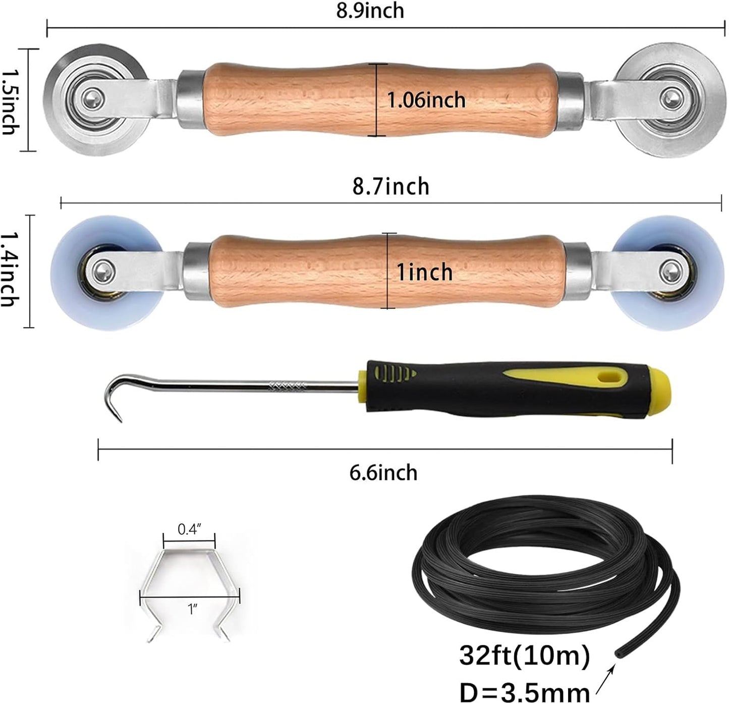 BAYTORY Upgrade Window Screen Repair Kit, Steel/Nylon Roller Tool with Bearing, Spline Removal Hook, 32ft Retainer Spline and 12pcs Screen Clips Replacement for Installing Door Mesh Screens