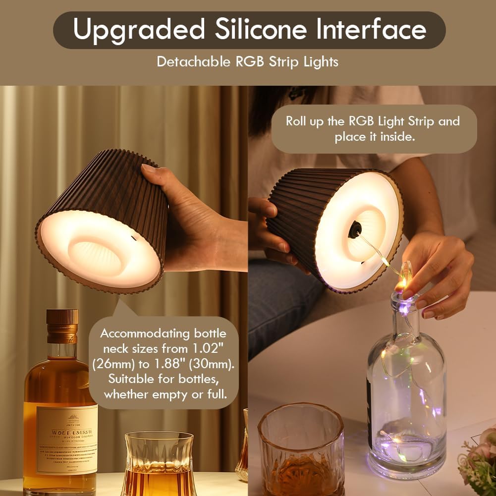 WILIT Wireless Bottle Lamp Shades for Table Lamps, 3-Level Brightness Rechargeable Light for Bottles, Bar Decorations for Home, Bar Decor with RGB Lights, Mini Cordless Lamp for Bedroom, House Gifts