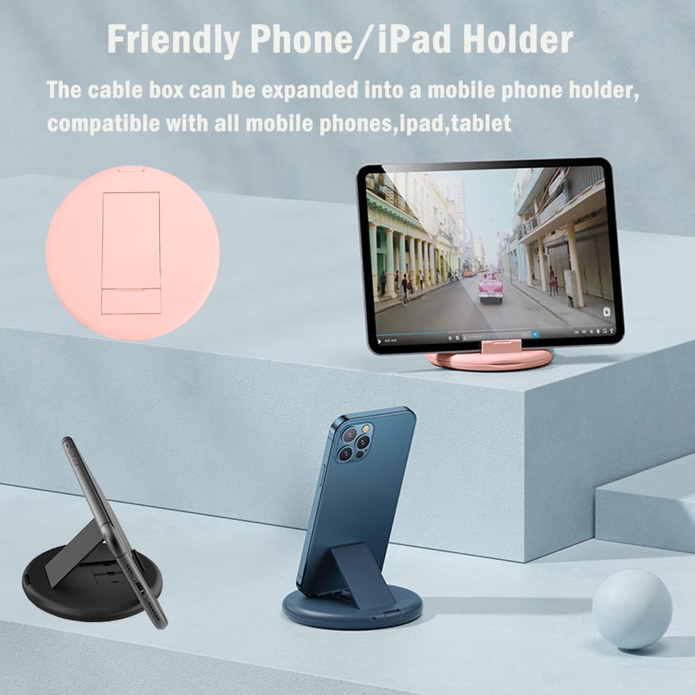 Multi USB C Adapter Kit, Charging Cable Case USB C to Type C/Micro/USB A Converter Contains Card Storage,Phone Holder, Tray Eject Pin for Traveling(Pink)