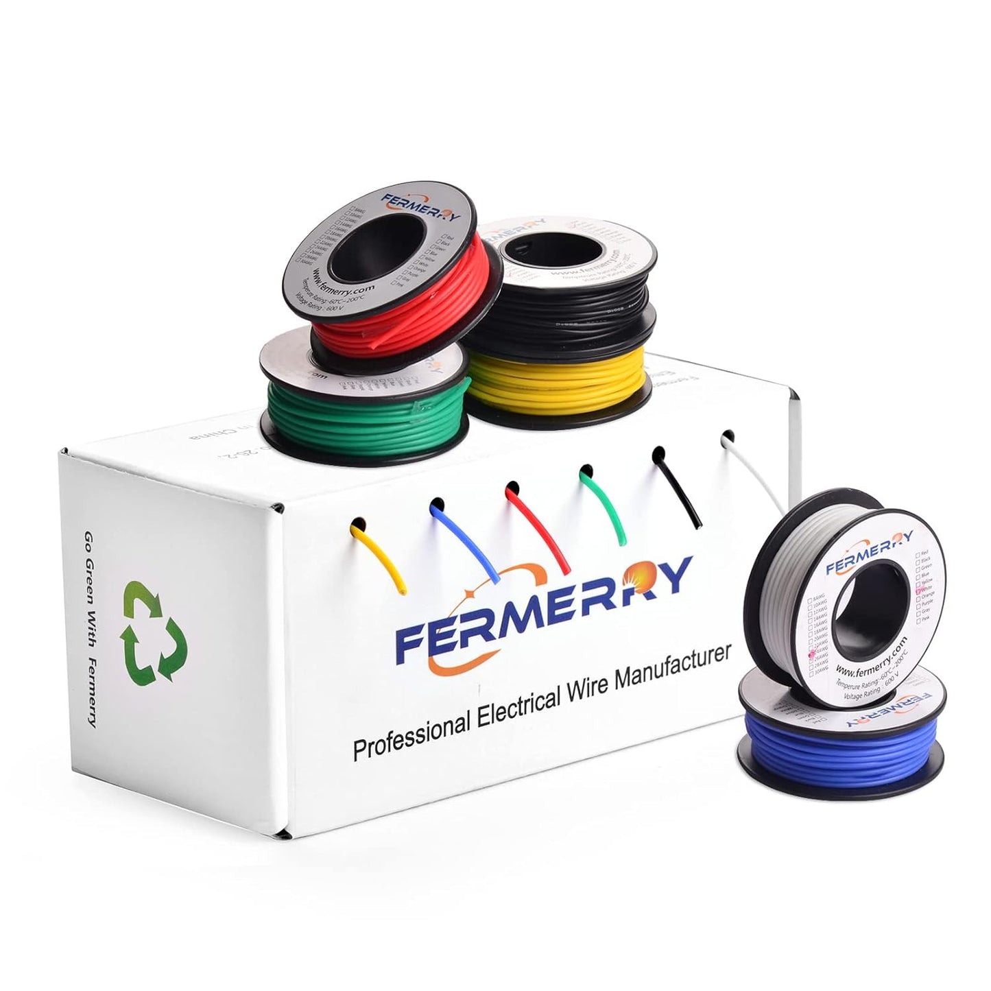Fermerry 18 AWG Solid Core Wire Spool 25ft Each 6 Colors Flexible 18 Gauge Hook up Wire Kit Electrical Tinned Copper Wire PVC