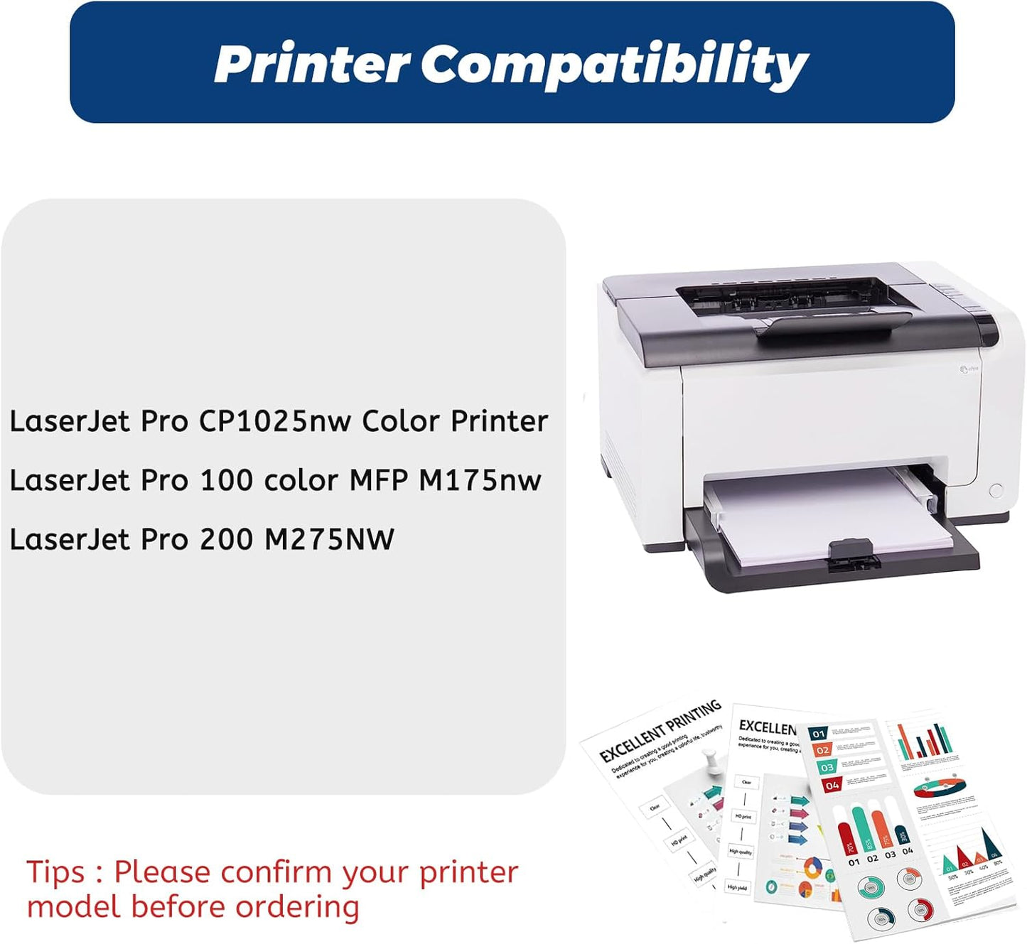 126A Toner Cartridge (with OEM CHIP),Replacement for HP 126 A CE310A CE311A CE312A CE313A for Laserjet Pro 100 Color MFP CP1025nw M175nw,M275 M275NW Printer, 4 Pack Black Cyan Magenta Yellow