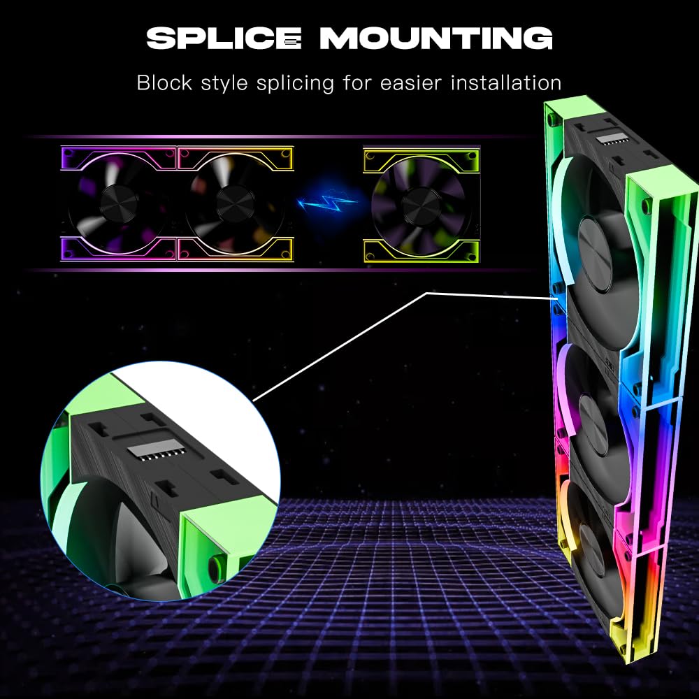 Jungle Leopard Interstellar V3 120mm PC Case Fan Infinity Mirror Module Daisy-Chain 120mm RGB PWM Fan Triple Pack Suitable for Computer Case & 360mm AIO Cooler(Black-3Pack