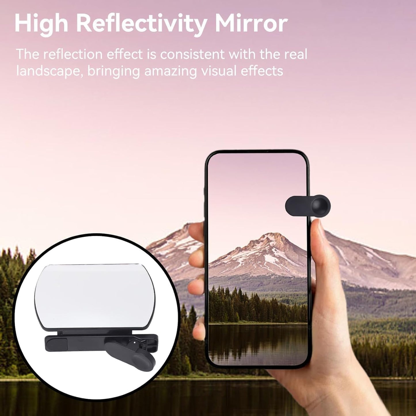 Smartphone Camera Mirror Reflection Clip Kit, Adjustable HD Glass Mirror Effect Lens for Creative Photography, Vertical & Horizontal Phone Selfie Reflector, Portable Photography Accessory (2PCS-Black)