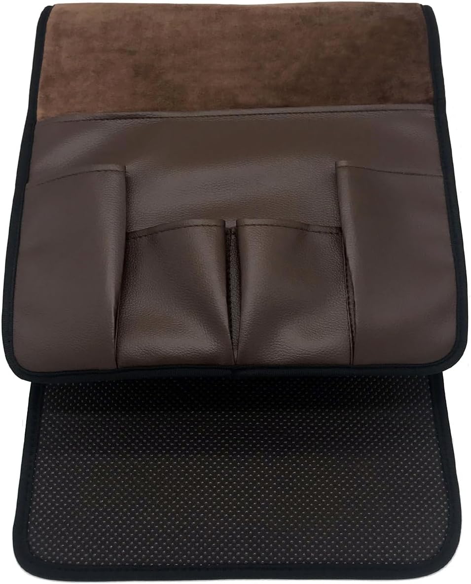 Wanty Velvet Sofa Couch Chair Armrest Soft Caddy Organizer Holder for Remote Control, Cell Phone, Book, Pencil (Brown)
