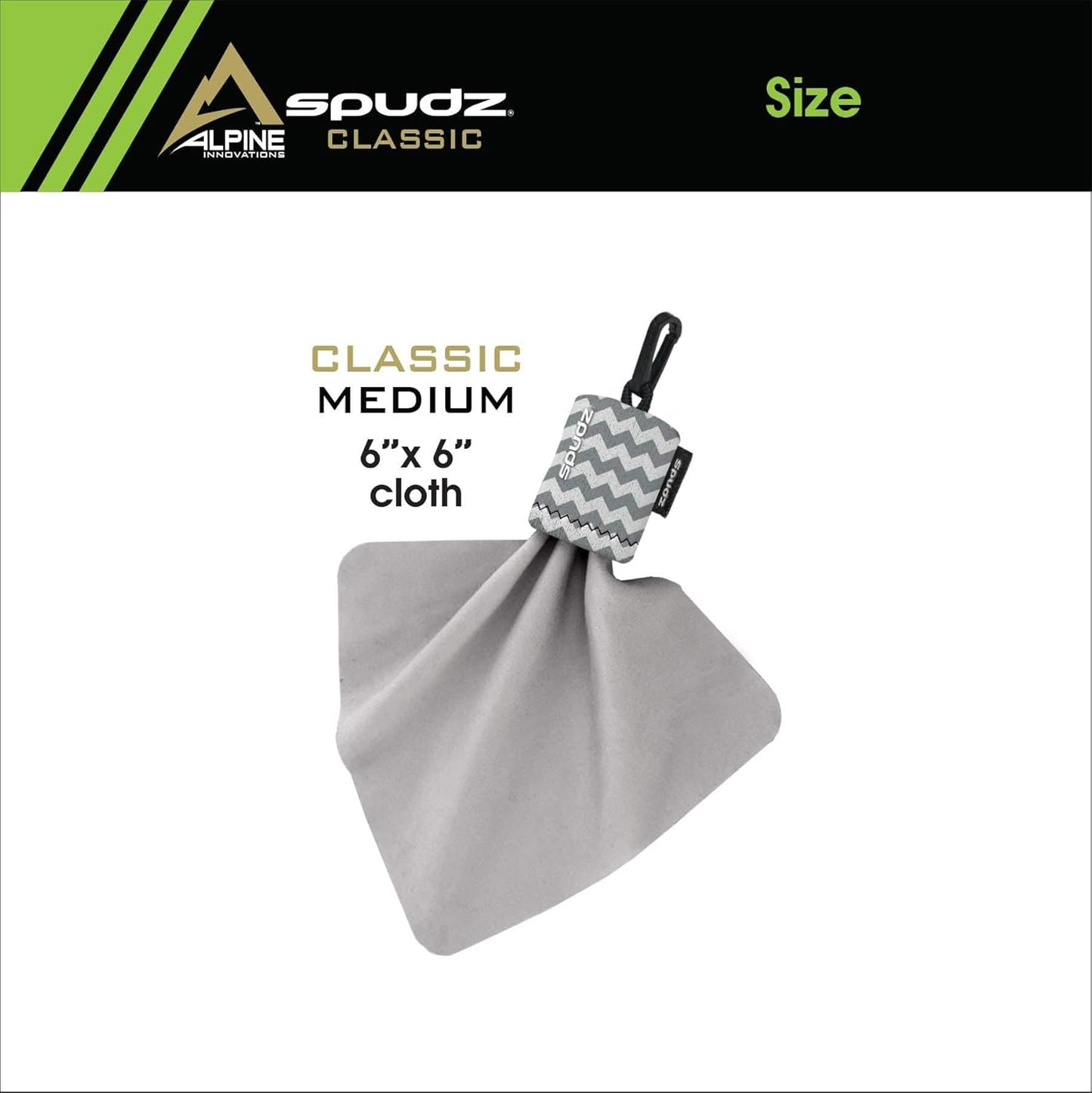 SPUDZ Classic Microfiber Lens Cleaner – Clip-On Pouch, Washable – for Binoculars, Scopes, Glasses, Screens | Gray Chevron, 6 x 6 Inch (3-Pack)