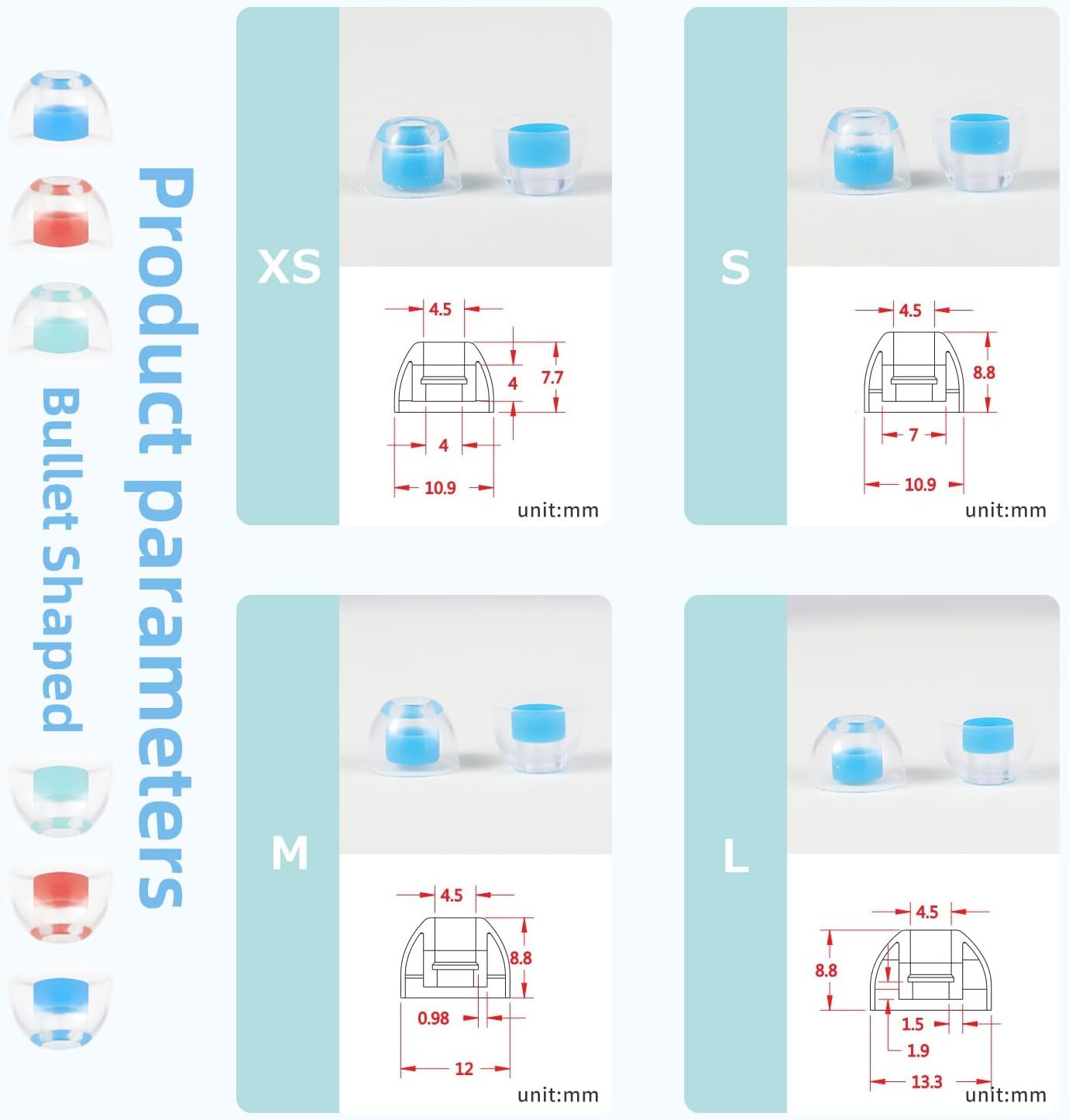 OKCSC 2 Pieces Soft Liquid Silicone Replacement Eartips,Breathable Eartips,Replacement Accessories with Box for Sleep,Study,Travel,Work,Daily Commute,Office,Bowl Type(1 Pairs/L/Blue/No Earphone)