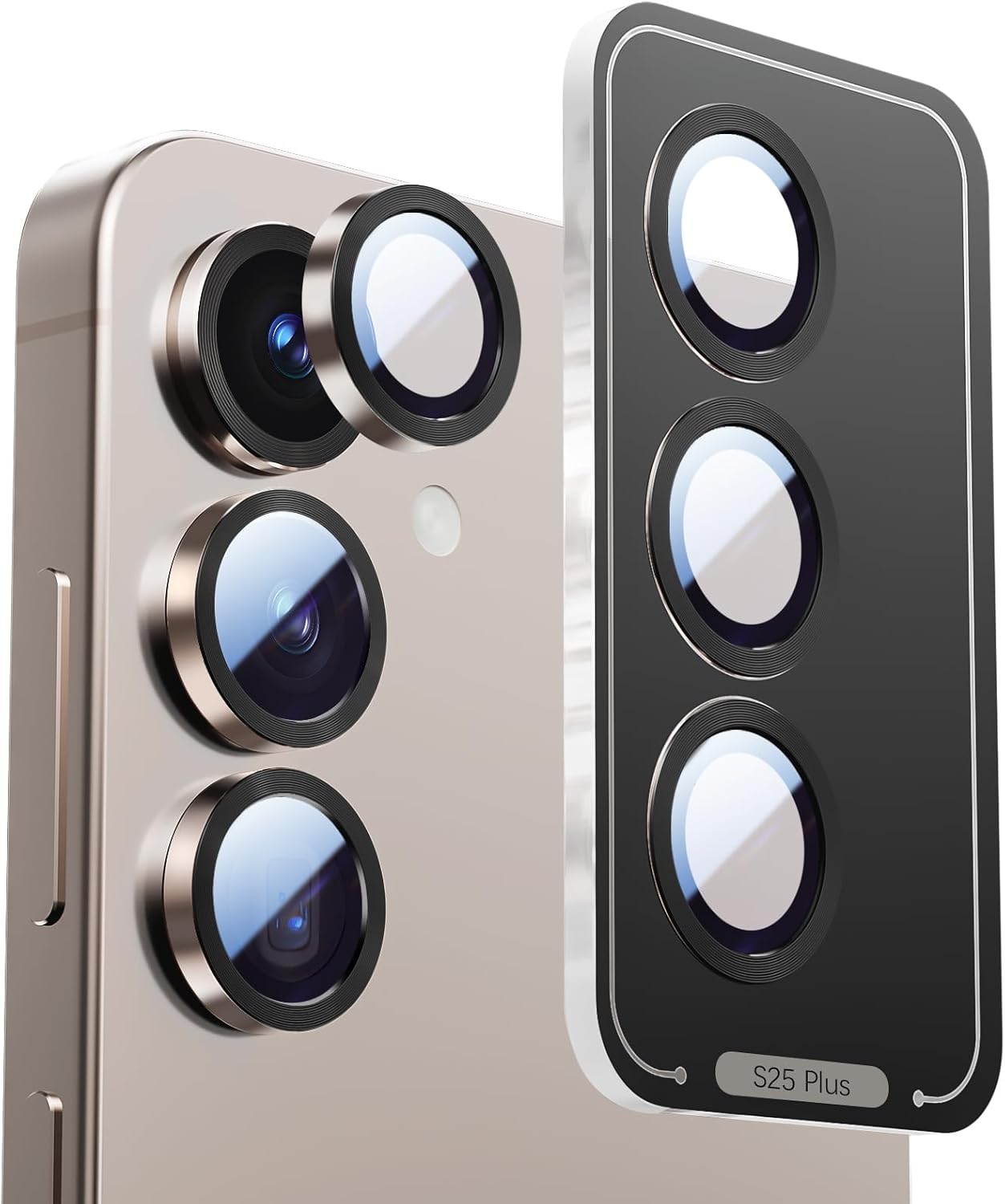 X-it Camera Lens Protector for Samsung S25 Plus, 9H Tempered Glass, Independent Metal Aluminum Edge Original Protection Design, Suitable for Phone Case, Anti-scratch, Anti-reflective,PinkGold