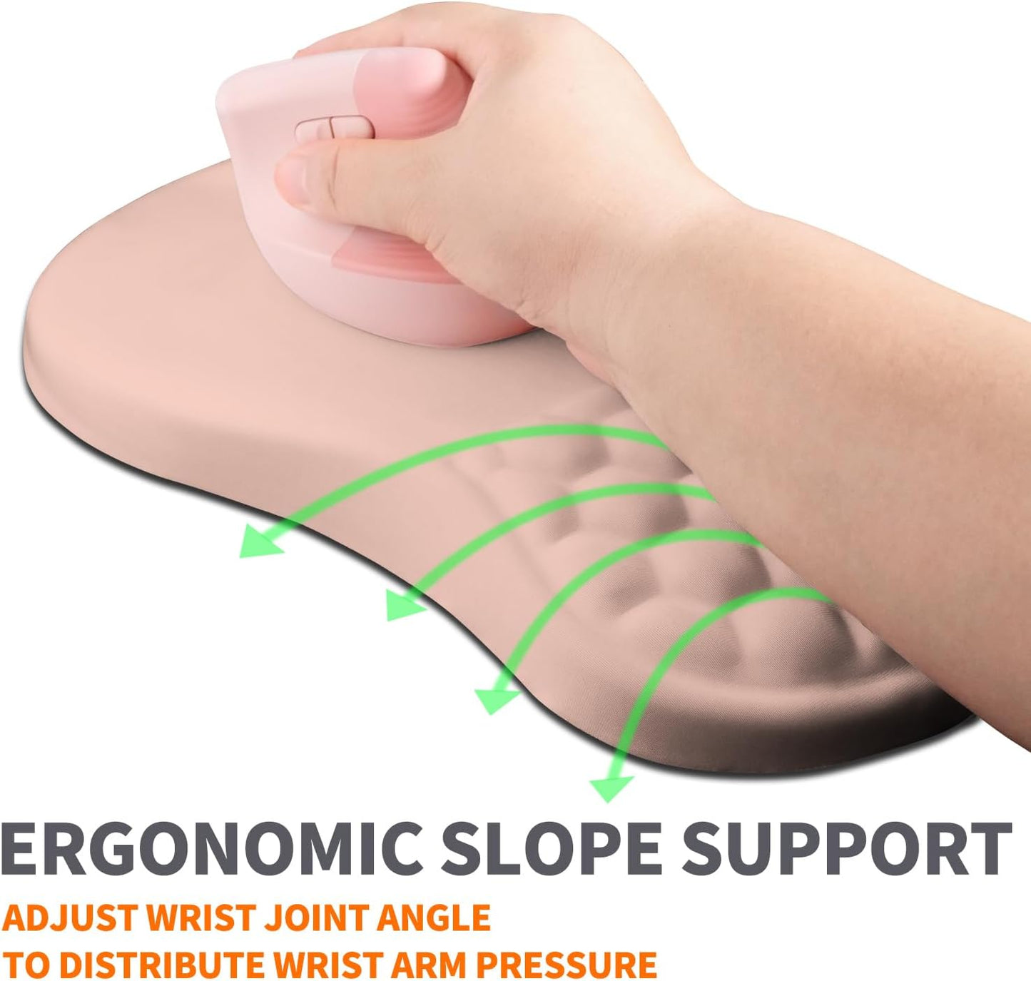 Ergonomic Joint Wrist Support Mouse Pad with Memory Foam Cushion Massage Bump, Carpal Tunnel Pain Relief Mousepad Slope Design for Wrist Rest, 11.8x7.9 in, Rose Pink