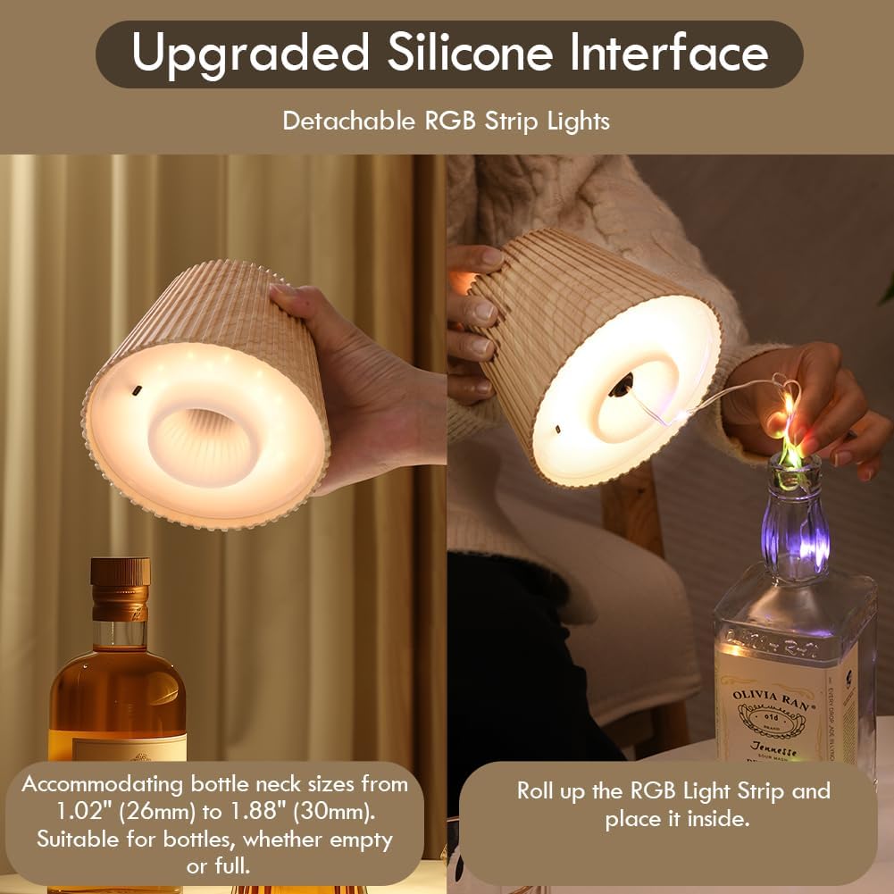 WILIT Wireless Lamp Shades for Table Lamps, 3-Level Brightness Wine Bottle Lights, Cool Desk Lamps for Bar Decor, Wine Lamp with RGB Lights, Touch Lamp Cordless, House Warming Gifts, White Desk Lamp
