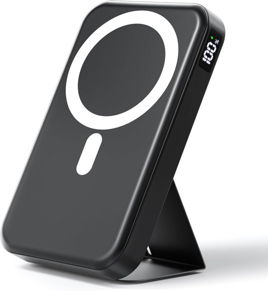 Magnetic Portable Charger, 10000mAh Wireless Power Bank with 20W USB-C Fast Charging, Foldable Stand & LED Display Magnetic Battery Pack, Compatible with iPhone 16/15/14/13/12 All Series