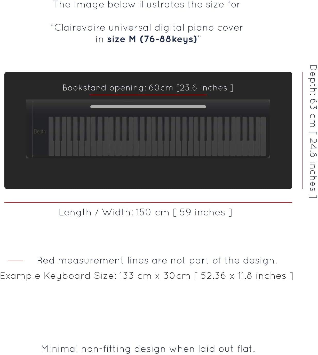 Clairevoire Piano Keyboard Dust Cover for 61 Keys to 88 Keys, Electric Pianos Cover, Digital Pianos Cloth Protection,Lightweight and Adjustable Closure,Ebony Black, M - Keyboard Piano up to 53" x 16"