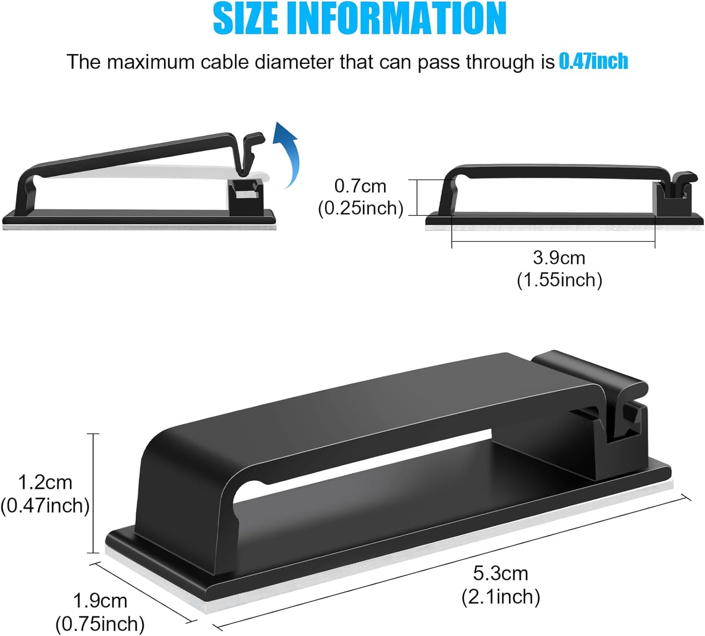 XHF 100 PCS Self Adhesive Cable Clips(L) Black,Wire Clips Cable Management Wire Organizer Cord Holder for Under Desk, Car, Wall, TV PC Ethernet Cable