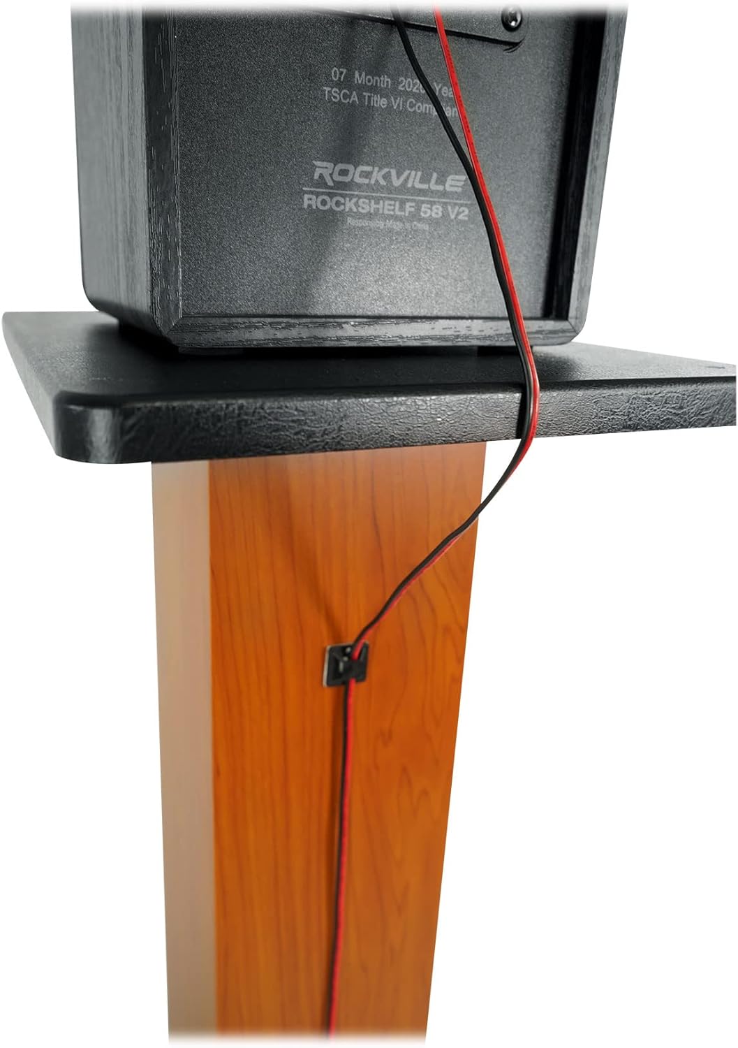 Rockville Pair SS28C 28" Speaker Stands, 100Lbs Capacity, Solid MDF Wood, Classic Wood-Grain Finish, Dual Platforms, Spikes and Pads, for Home Audio and Studio Monitors