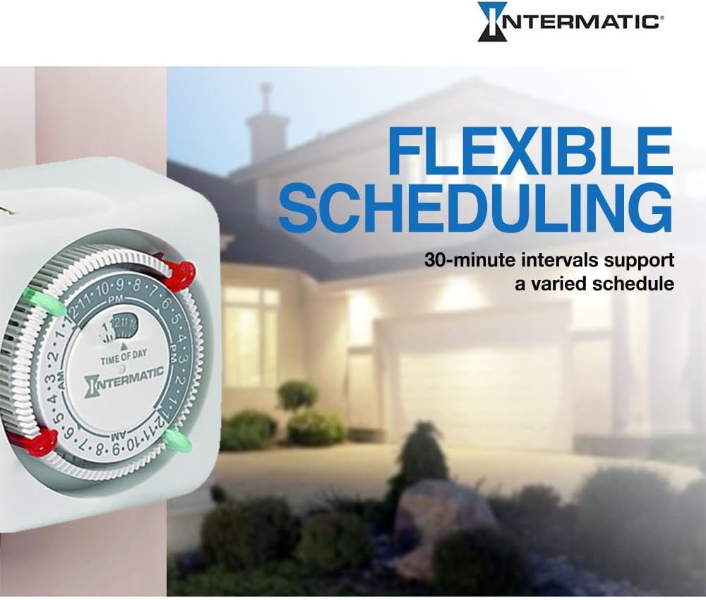 Intermatic TN111K 15-Amp Indoor Timer - Versatile 24-Hour Control - Easy Manual Override and Single 2-Prong Design (2 Pack)