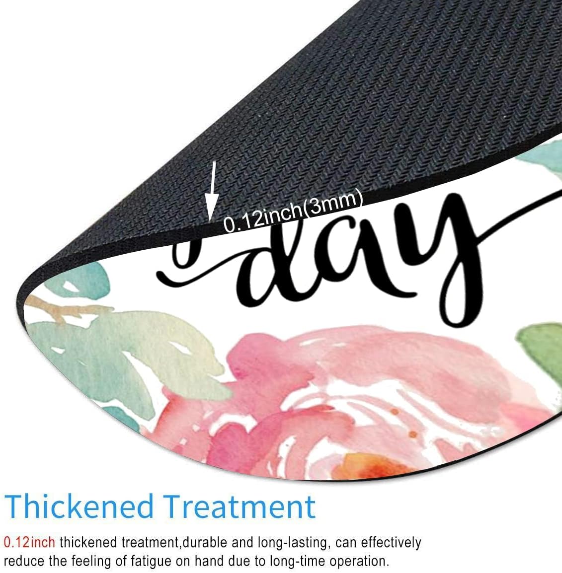 Mouse Pad, Inspirational Quote Floral Mouse Pad, Quote Great Day Mouse Pad, Washable Round Mousepads with Lycra Cloth, Non-Slip Rubber Base Computer Mouse Pads for Wireless Mouse
