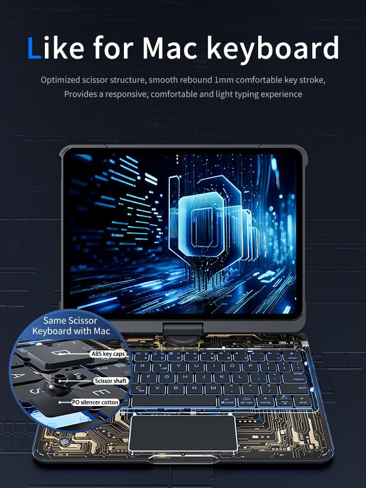 KARTICE Case with Wireless Keyboard Compatible with iPad 10th 2022 10.9 inch, Multi-Touch Trackpad, 7 Color Backlight, 360° Rotating Stand with Pencil Holder for 10th, Excludes iPad and Pencil