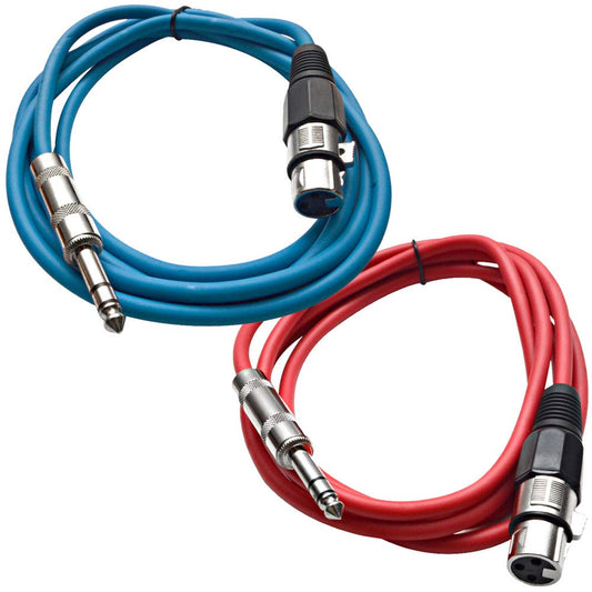 Seismic Audio - SATRXL-F6-2 Pack of 6 Foot 1/4 Inch TRS to XLR Female Patch Cables - Balanced - 6 Foot Patch Cord - Blue and Red
