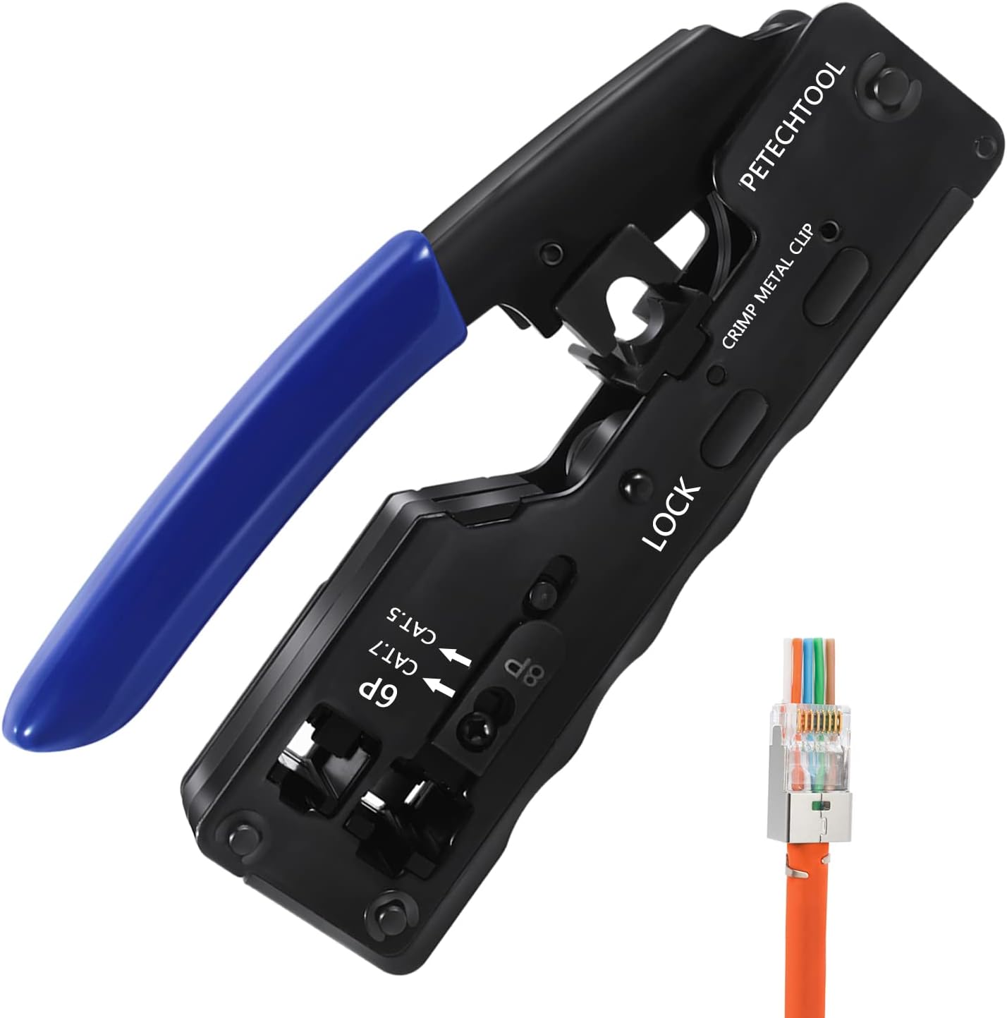RJ45 Crimp Tool Ethernet Crimping Tool Wire Cutter Crimper For Cat7 Cat6a Cat6 Cat5e Pass Through Connectors