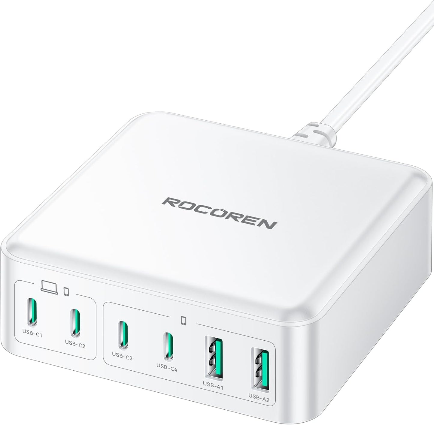 270W USB C Charger Block, Rocoren 6 Port Multi USB-C Charging Station,100W PD Fast USBC Gan Charger Station Hub Dock for Multiple Devices, Laptop Type C for MacBook/iPhone 16/iPad/Galaxy S25