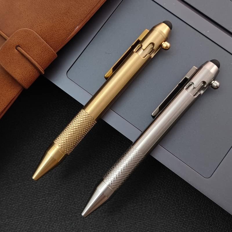 Cool Hand 4.9'' Titanium Bolt Action Pen Stylus for Touch Screen, Ballpoint Ink Refillable, Compact Size, Skelton Out Deep Pocket Clip for Easy Carring