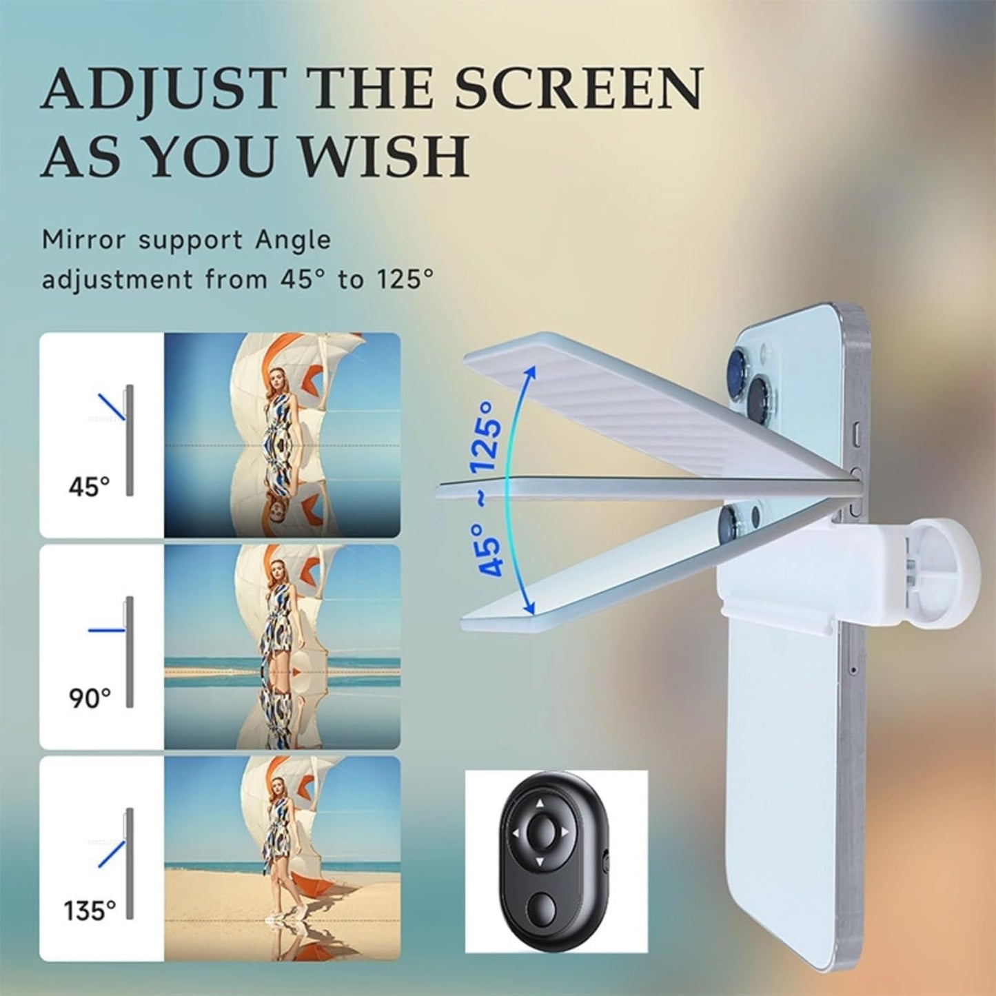 Smartphone Camera Mirror Reflection Clip Kit, Adjustable HD Glass Mirror Effect Lens for Creative Photography, Vertical & Horizontal Phone Selfie Reflector, Portable Photography Accessory (2PCS-White)