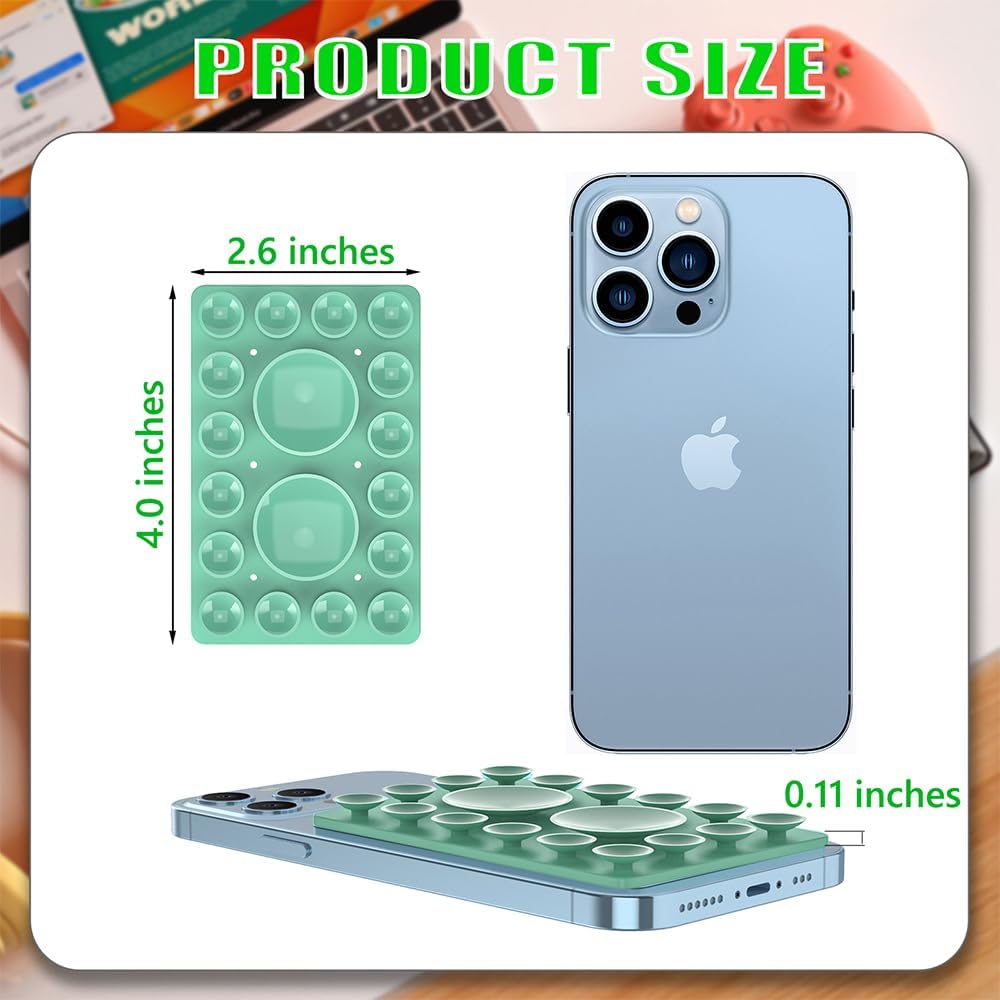 Silicone Suction Phone Holder Mount,Silicon Adhesive Phone Accessory for iPhone and Android, Hands-Free Mirror Shower Phone Holder,TikTok Videos and Selfies (Green, Single Sided)
