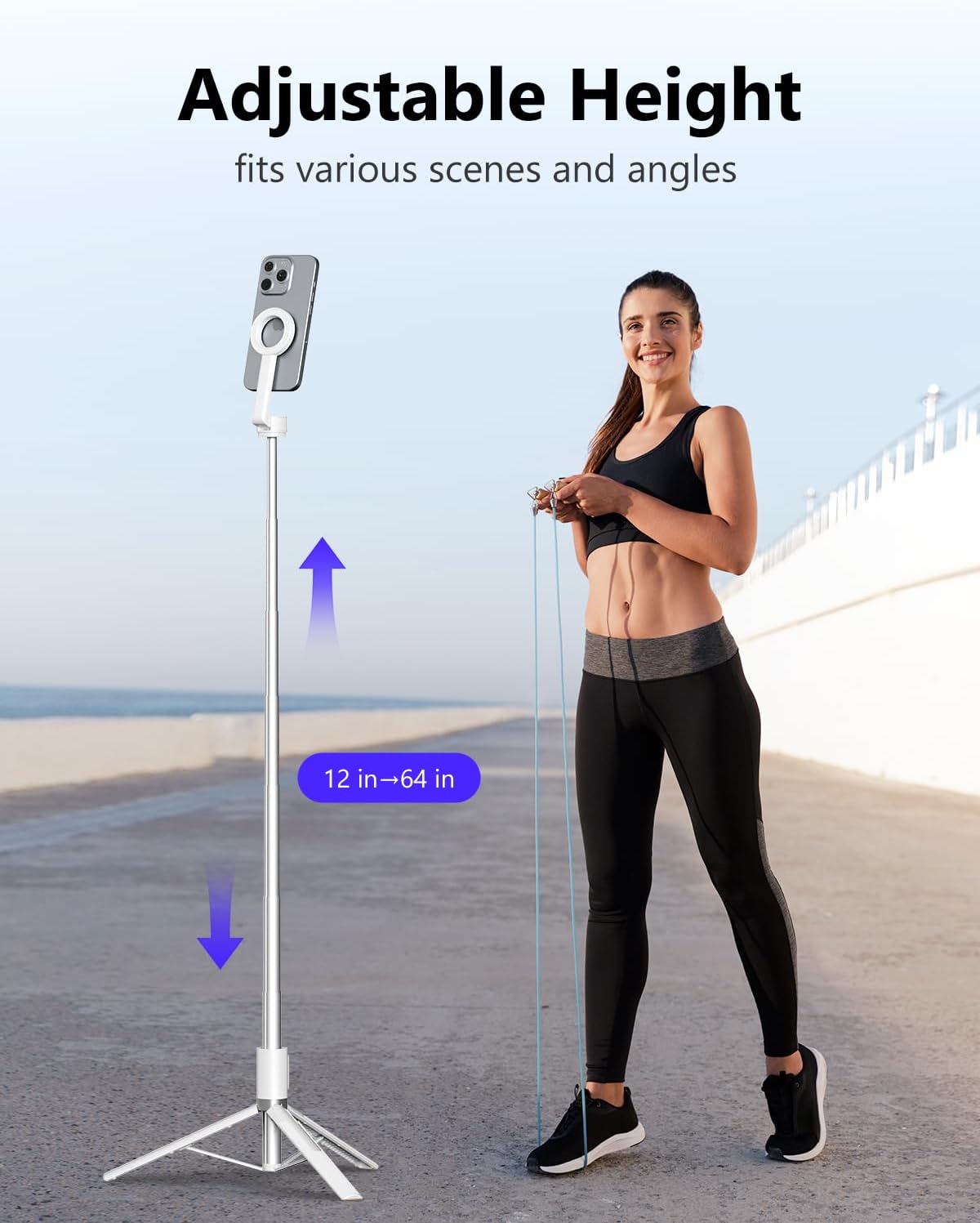 UBeesize Magnetic Tripod for iPhone with Remote, 64’’ Extendable Phone Stand for Video Recording/Vlogging, N52 Strong Holder for iPhone 12-15/Android, Portable Travel Selfie Stick Tripod(White)