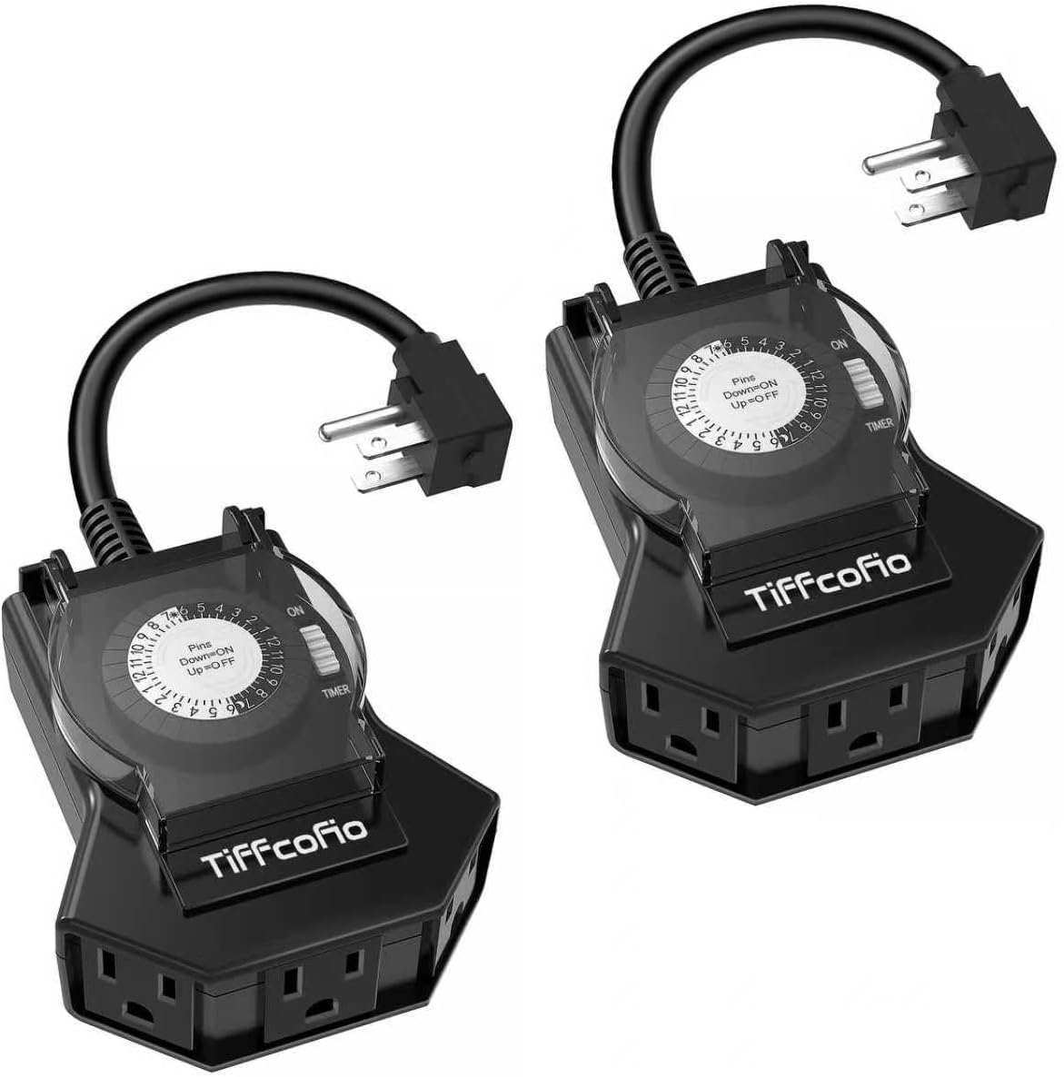 Outdoor Timer Outlet Waterproof, 24 Hour Mechanical Light Timer Outdoor, 2 Grounded Outlets for Home and Garden, 15A 1/2HP, Heavy Duty, ETL Listed (2 Packs)