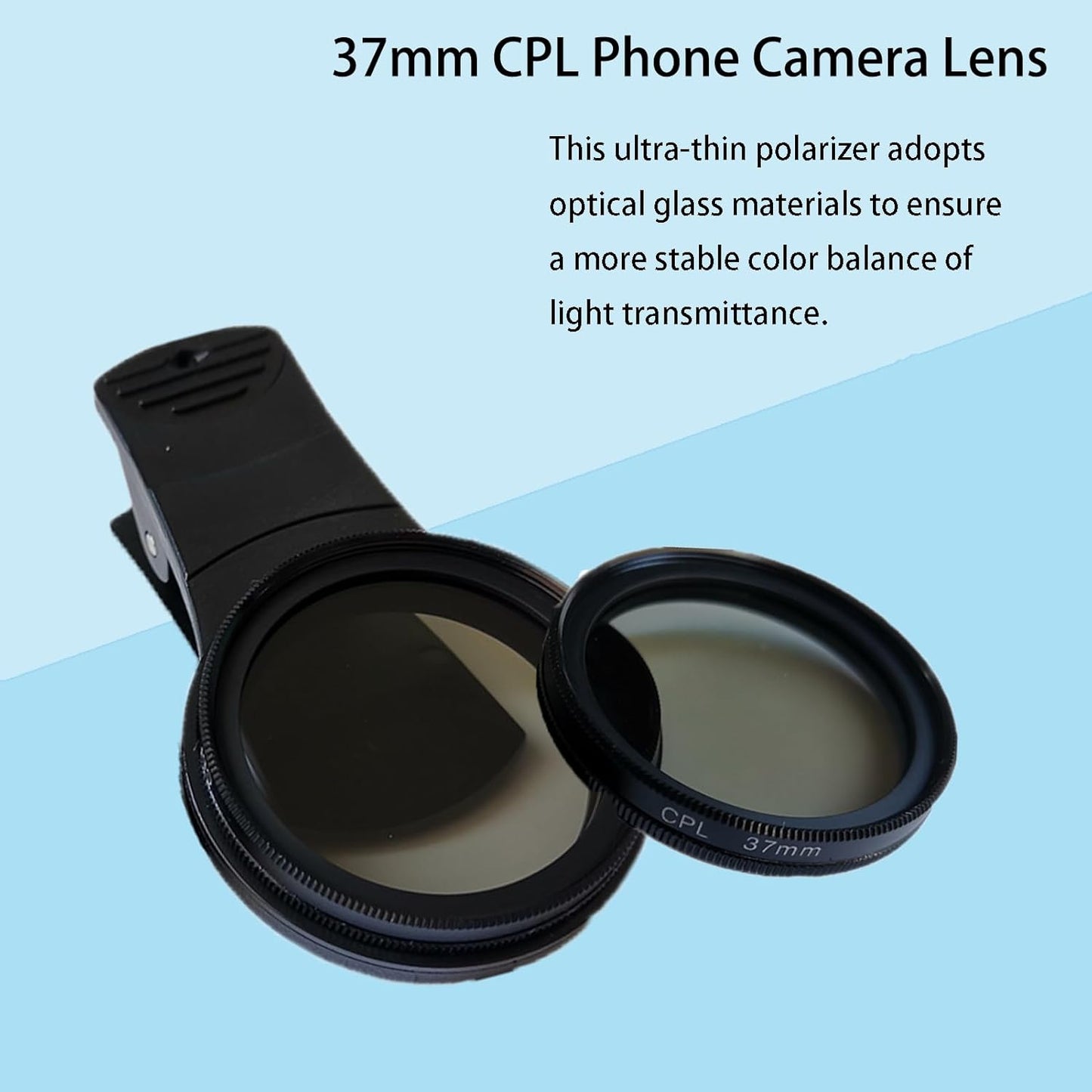 37mm CPL Phone Camera Lens, Clip-On Cellphone Lens CPL Filter Polarizer, Universal Cell Phone Camera Lens Compatible with Most Mobilephone Models(Black)