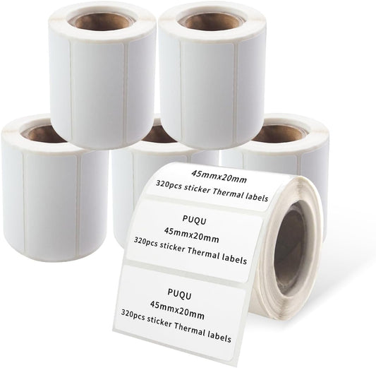 PUQU 30x15mm Direct Thermal Sticker Labels, Self-Adhesive All-Purpose Label Maker Tape, Compatible with AQ Series Label Printer, Refills Standard Laminated Office Labeling, 6 Rolls, 2400 Labels
