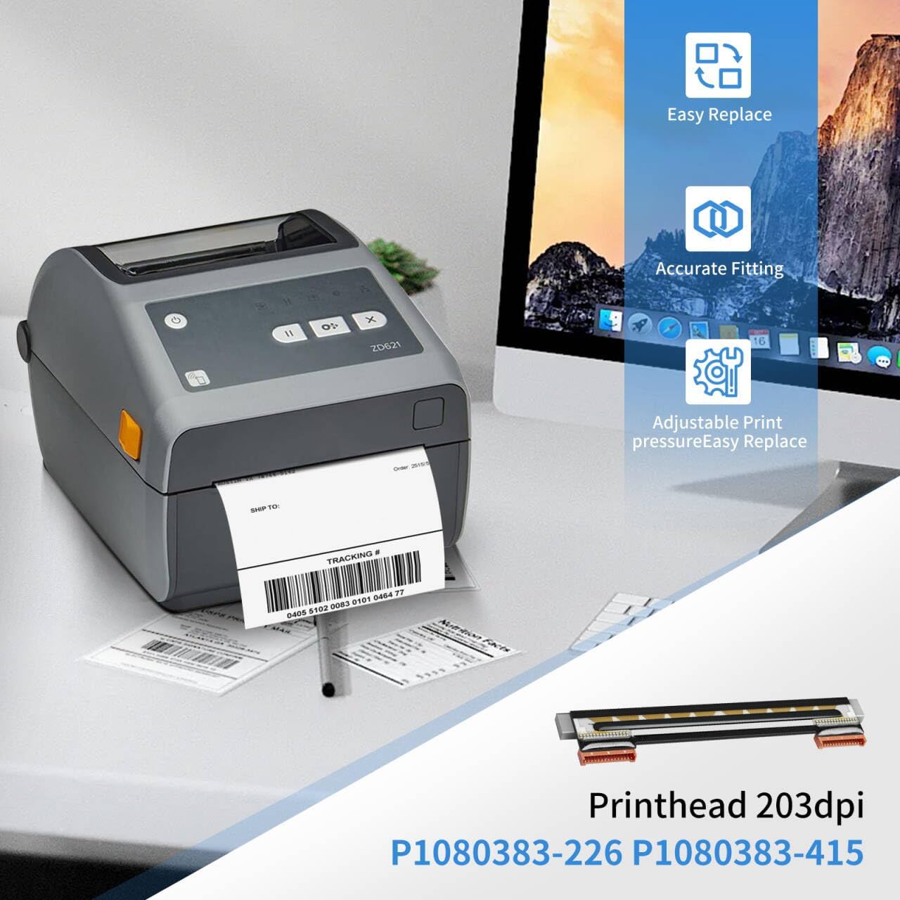 P1080383-226 Printhead Replacement [New Version 2025] for Zebra ZD420 ZD620 Print Head Thermal Desktop Printer Printhead Kit 203dpi P1080383-415 (Not for 300dpi)